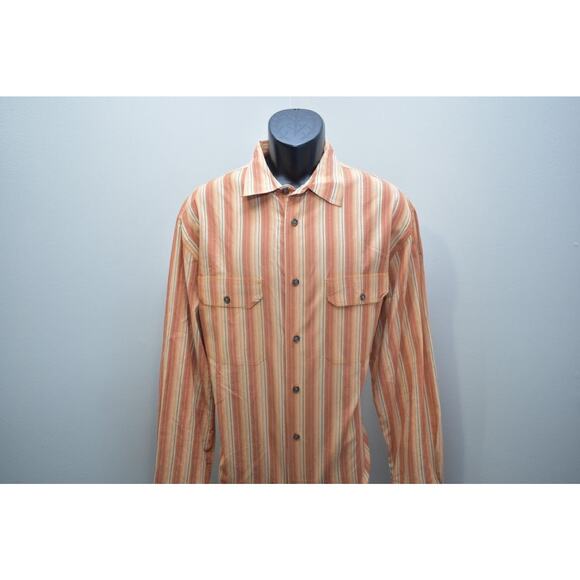 Ruff Hewn Camp Shirt Striped Long Sleeve Front Pocket Button Up Mens Size Large - Picture 3 of 11